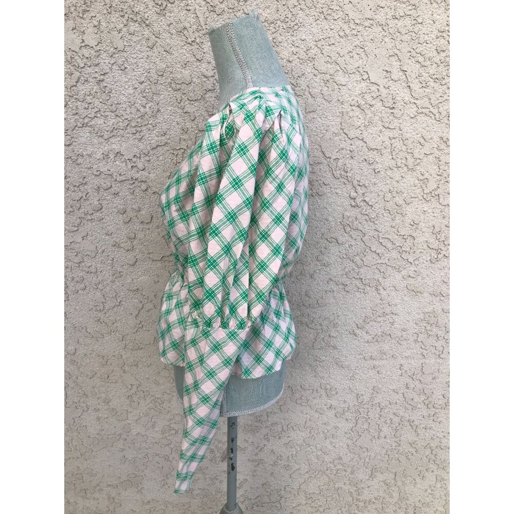 Daisy Street Pink Plaid Cottagecore Peasant Peplum Top - Medium - - Picture 8 of 11